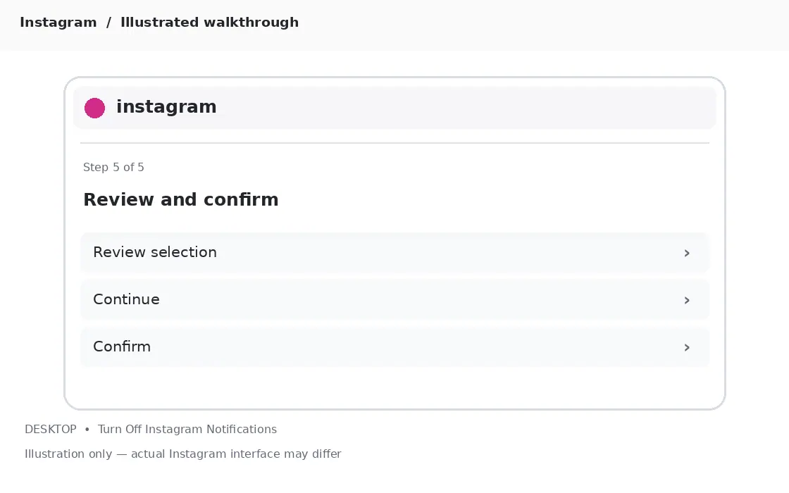 Illustrative Instagram interface for desktop, step 5; actual interface may differ