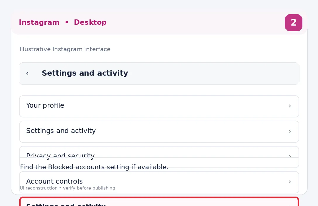 Illustrative Instagram interface for desktop, step 2; actual interface may differ