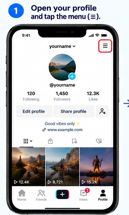 Illustrative TikTok interface for mobile, step 1; actual interface may differ