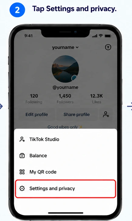 Illustrative TikTok interface for mobile, step 2; actual interface may differ
