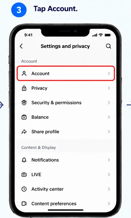 Illustrative TikTok interface for mobile, step 3; actual interface may differ