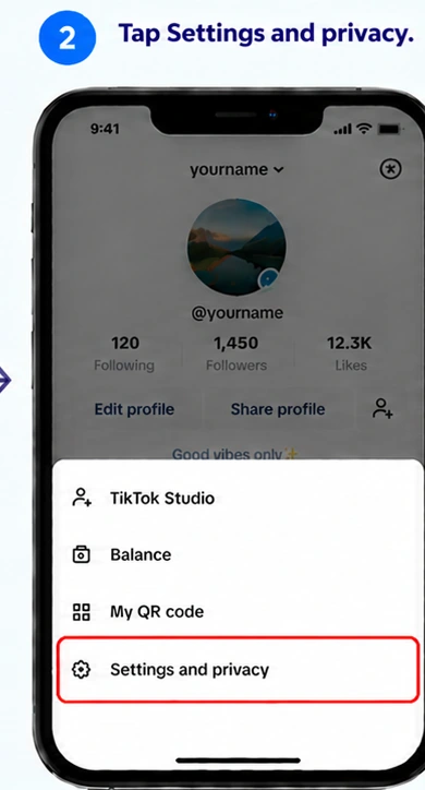 Illustrative TikTok interface for mobile, step 2; actual interface may differ