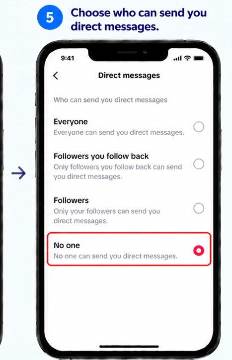 Illustrative TikTok interface for mobile, step 5; actual interface may differ