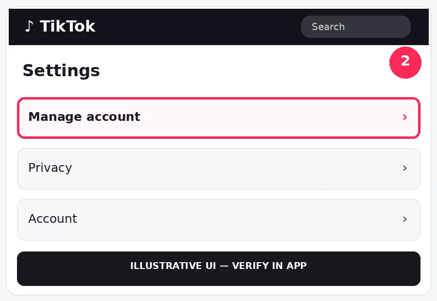 Illustrative TikTok interface for desktop, step 2; actual interface may differ