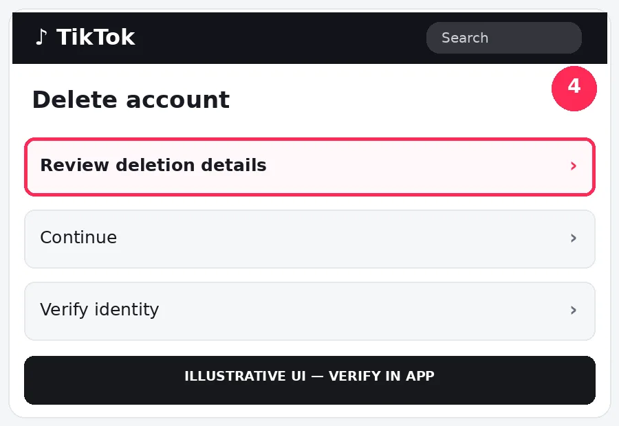 Illustrative TikTok interface for desktop, step 4; actual interface may differ