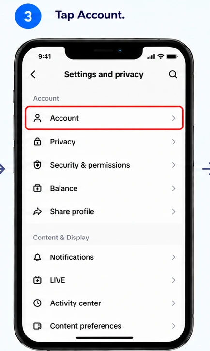 Illustrative TikTok interface for mobile, step 3; actual interface may differ
