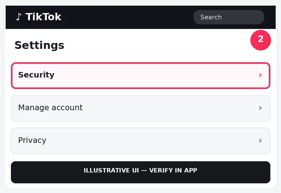Illustrative TikTok interface for desktop, step 2; actual interface may differ
