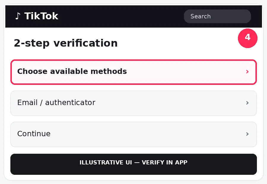 Illustrative TikTok interface for desktop, step 4; actual interface may differ