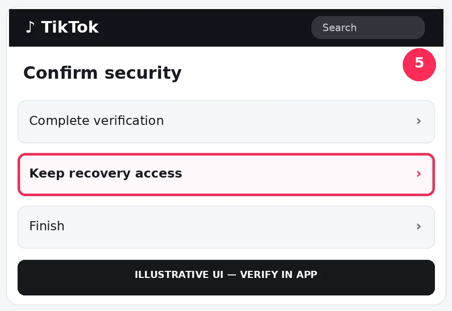 Illustrative TikTok interface for desktop, step 5; actual interface may differ