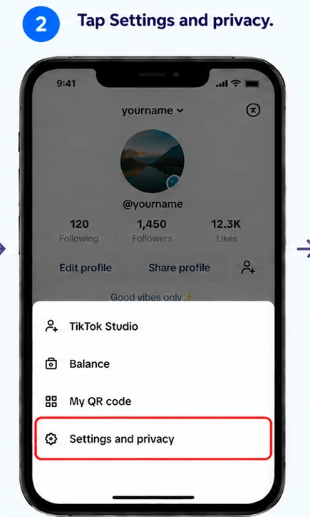 Illustrative TikTok interface for mobile, step 2; actual interface may differ