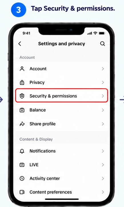 Illustrative TikTok interface for mobile, step 3; actual interface may differ
