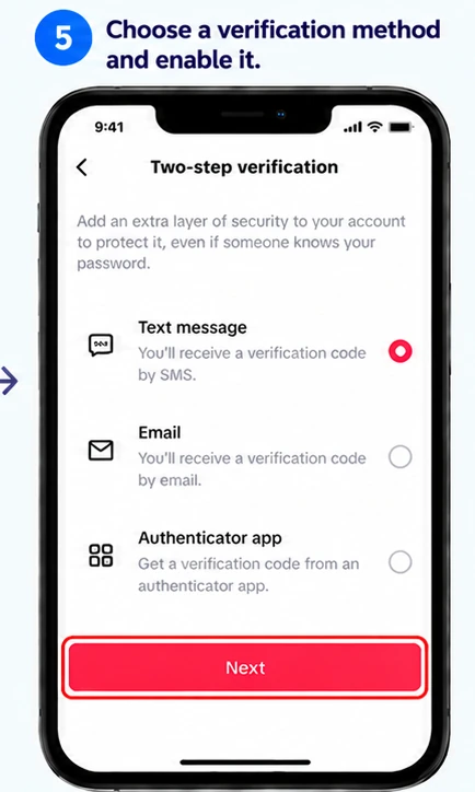 Illustrative TikTok interface for mobile, step 5; actual interface may differ