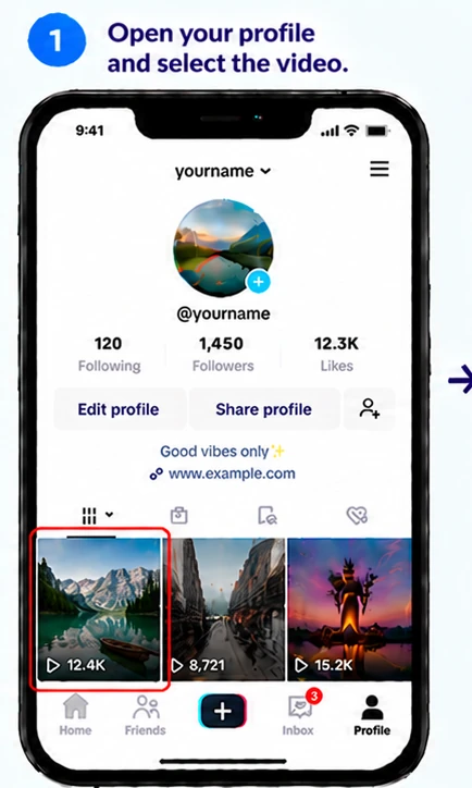 Illustrative TikTok interface for mobile, step 1; actual interface may differ