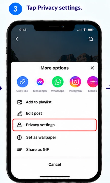 Illustrative TikTok interface for mobile, step 3; actual interface may differ
