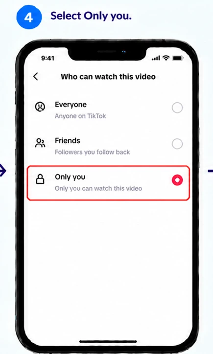 Illustrative TikTok interface for mobile, step 4; actual interface may differ