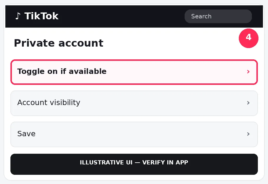 Illustrative TikTok interface for desktop, step 4; actual interface may differ