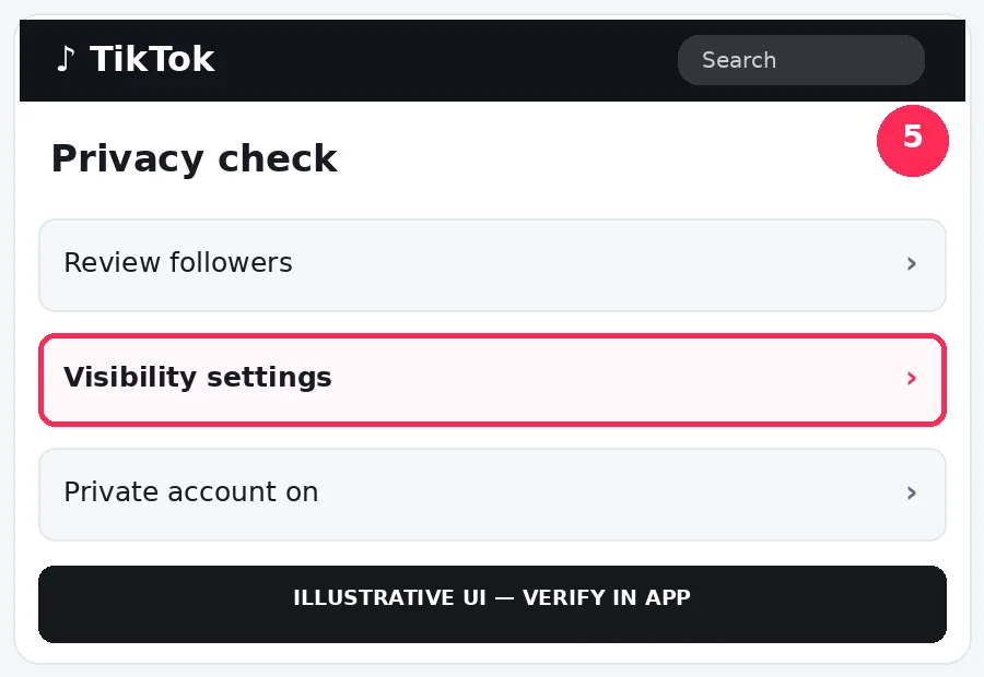 Illustrative TikTok interface for desktop, step 5; actual interface may differ