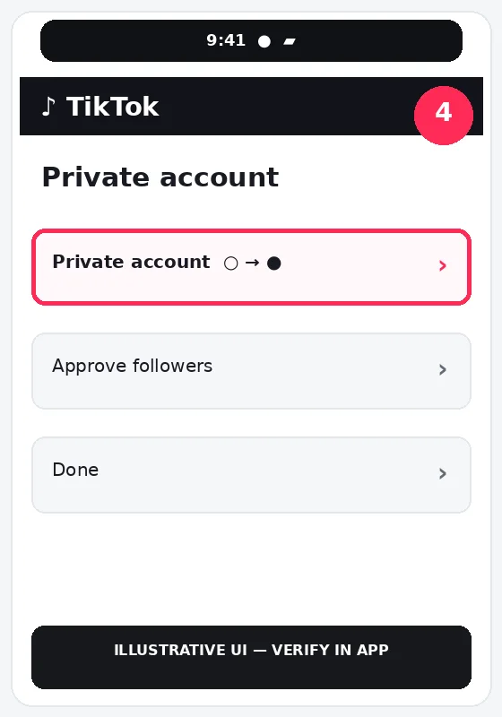 Illustrative TikTok interface for mobile, step 4; actual interface may differ