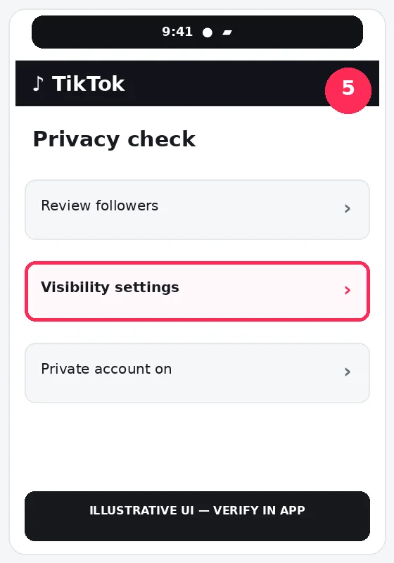 Illustrative TikTok interface for mobile, step 5; actual interface may differ
