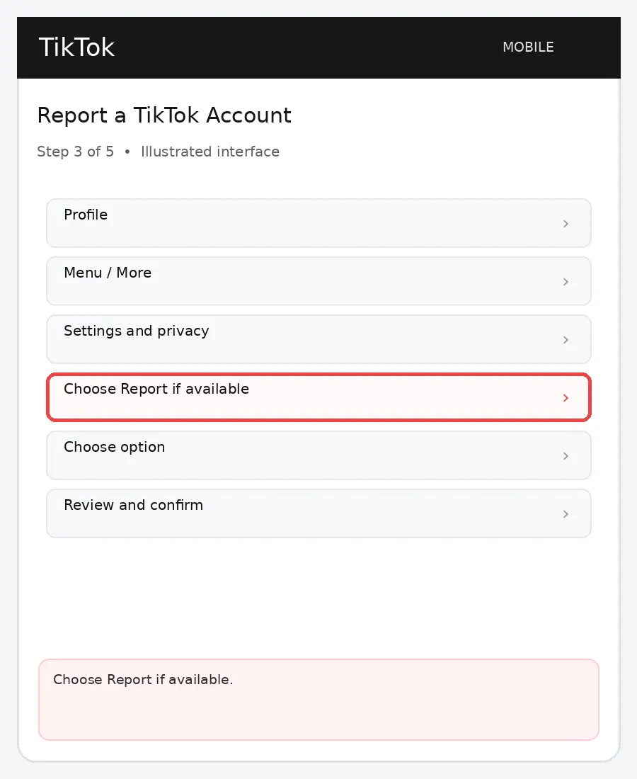 Illustrative TikTok interface for mobile, step 3; actual interface may differ