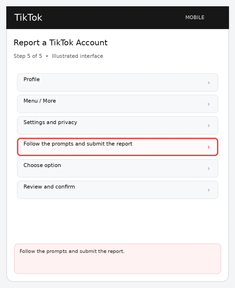 Illustrative TikTok interface for mobile, step 5; actual interface may differ