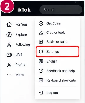 Illustrative TikTok interface for desktop, step 2; actual interface may differ