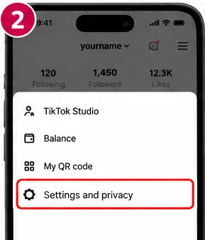 Illustrative TikTok interface for mobile, step 2; actual interface may differ