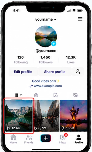 Illustrative TikTok interface for mobile, step 1; actual interface may differ