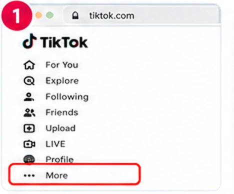 Illustrative TikTok interface for desktop, step 1; actual interface may differ