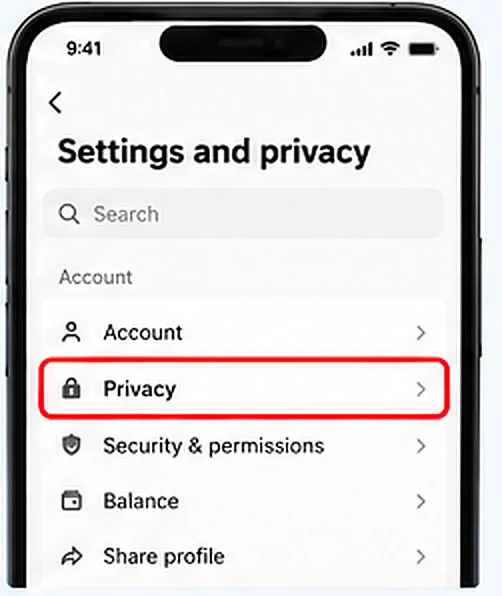 Illustrative TikTok interface for mobile, step 3; actual interface may differ